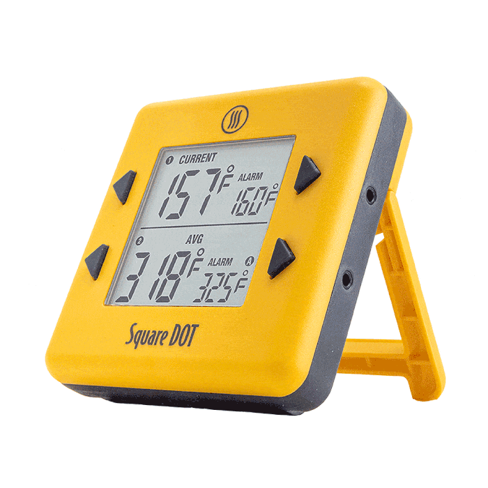 Square Dot Simple Alarm Thermometer | Yellow | Includes Pro-Series High Temp Straight Penetration Probe | ThermoWorks