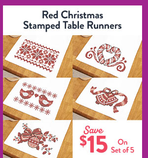 Red Christmas Stamped Table Runners - Save $15 On Set of 5