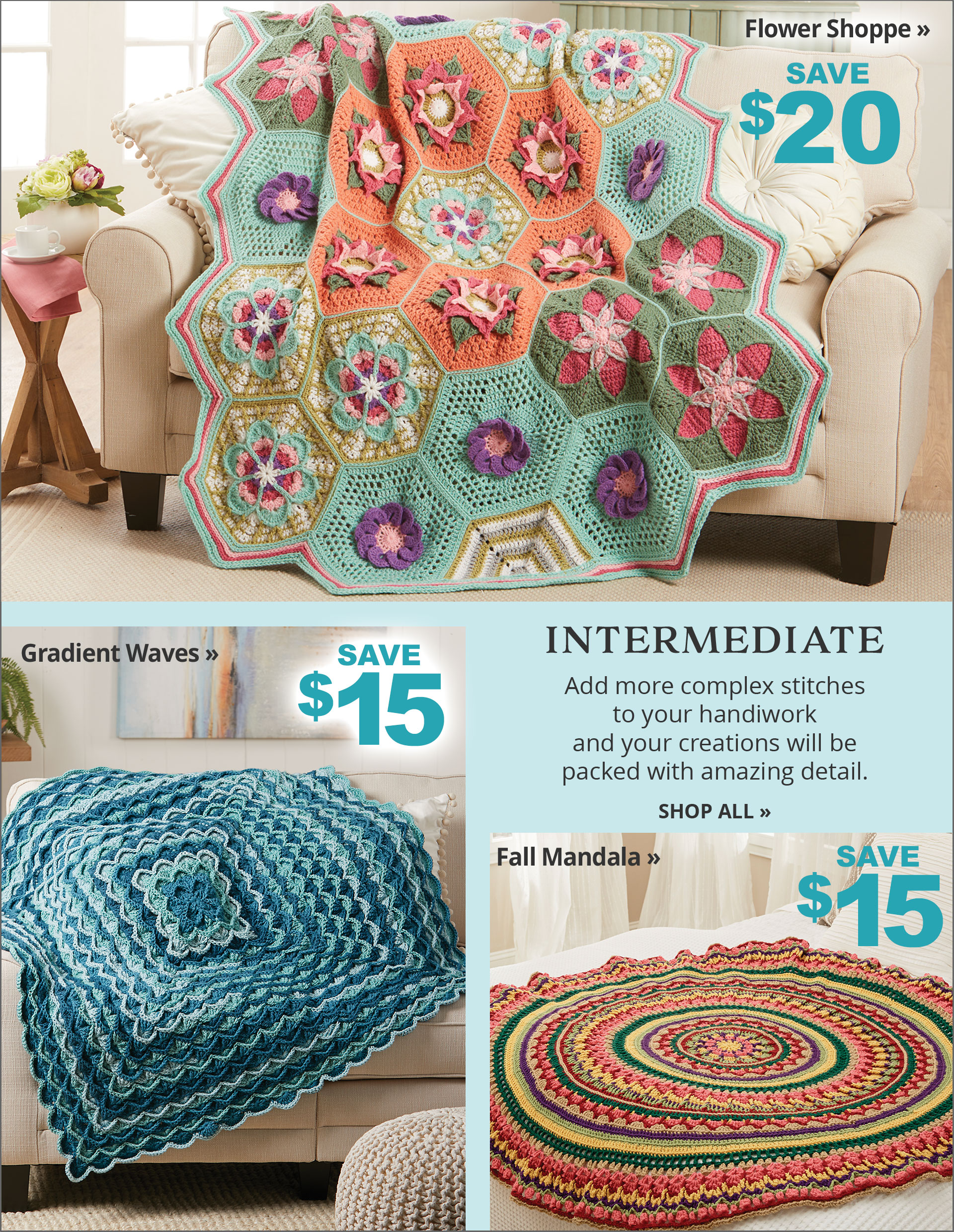 Herrschners Flower Shoppe Afghan Crochet Kit