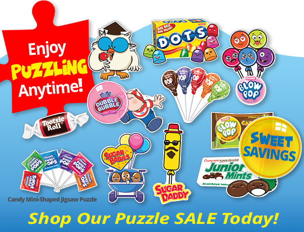 Enjoy PUZZLING Anytime! SWEET SAVINGS - Candy Mini-Shaped Jigsaw Puzzle - Shop Our Puzzle SALE Today!