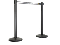 Queue Solutions™ Retractable Belt Barrier, 40" Black Post, 13' Black "Social Distancing 6 Ft." Belt