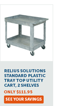 Relius Solutions Standard Plastic Tray Top Utility Cart, 2 Shelves - See Your Savings