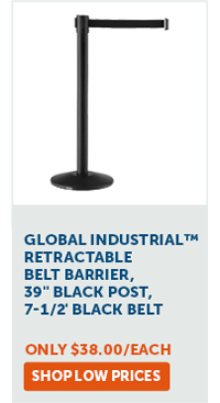 Global Industrial™ Retractable Belt Barrier, 39" Black Post, 7-1/2' Black Belt - Shop Low Prices