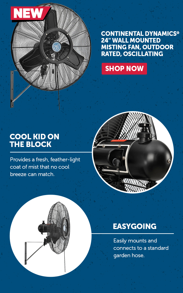 Continental Dynamics® 24" Wall Mounted Misting Fan, Outdoor Rated, Oscillating - Shop Now