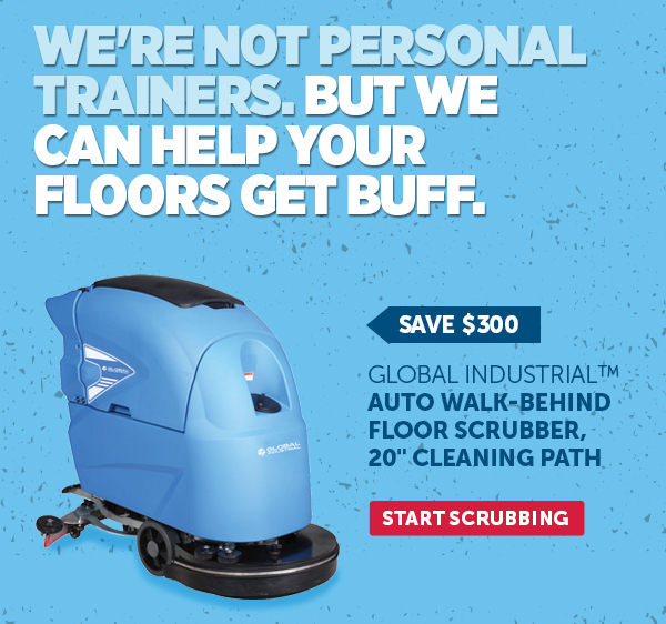 Global Industrial™ Auto Walk-Behind Floor Scrubber, 20" Cleaning Path - Start Scrubbing