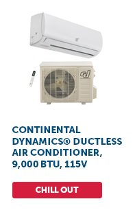 Continental Dynamics® Ductless Air Conditioner Inverter Split System with Heat, 9,000 BTU, 115V - Chill Out