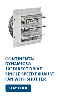 Continental Dynamics® 10" Direct Drive Single Speed Exhaust Fan with Shutter - Stay Cool