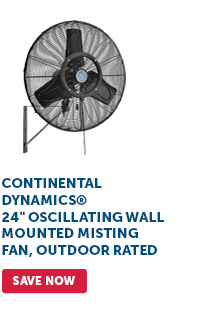 Continental Dynamics® 24" Oscillating Wall Mounted Misting Fan, Outdoor Rated - Save Now