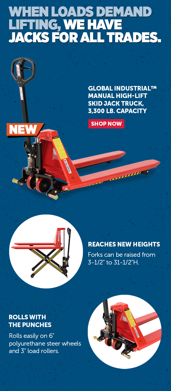 Global Industrial™ Manual High-Lift Skid Jack Truck, 3,300 Lb. Capacity - Shop Now