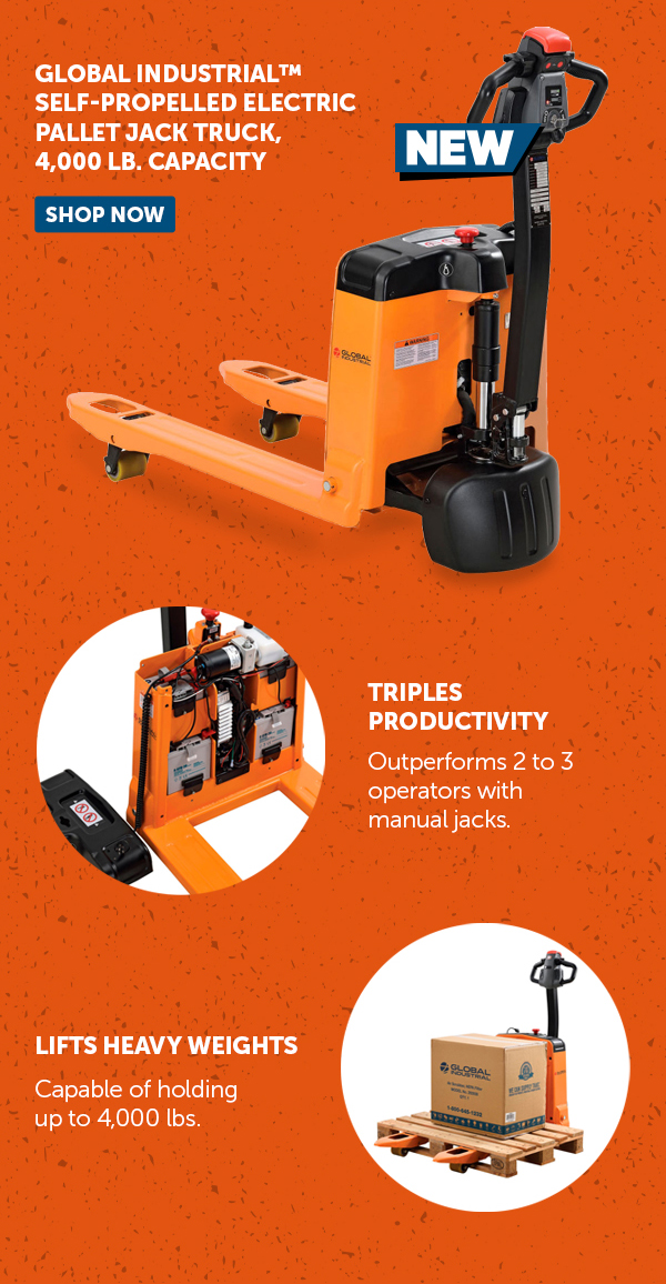 Global Industrial™ Self-Propelled Electric Pallet Jack Truck, 4,000 Lb. Capacity - Shop Now