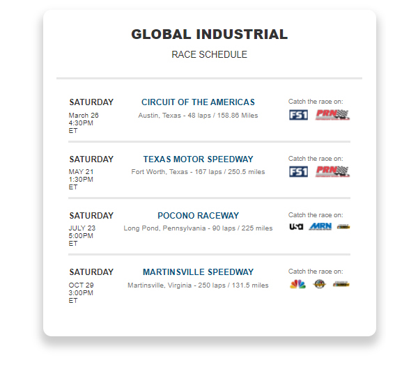 Cta_Global Industrial Race Schedule