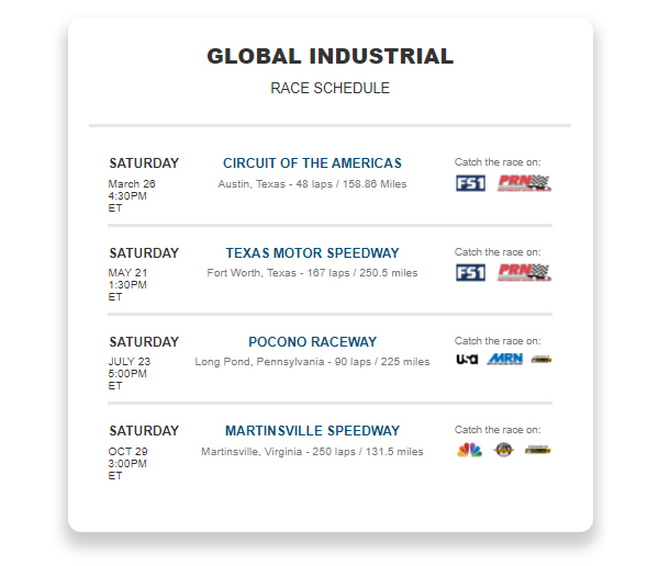 Cta_Global Industrial Race Schedule