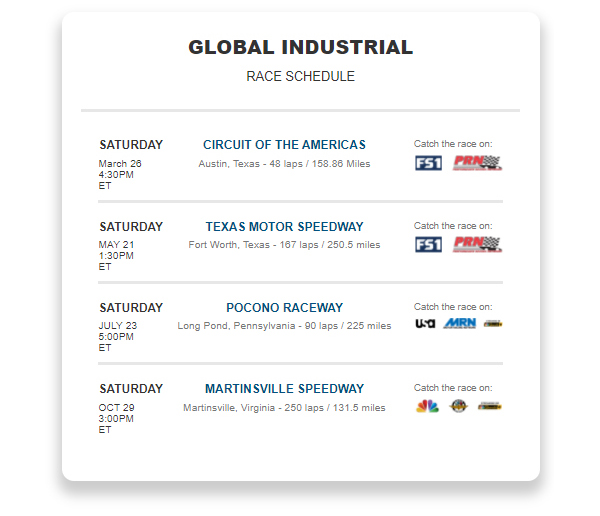 Cta_Global Industrial Race Schedule