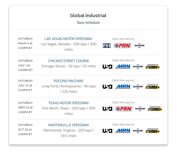 Cta_Global Industrial Race Schedule