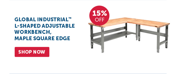 Pro_Cta_Global Industrial L-Shaped Adjustable Workbench, Maple Square Edge - Shop Now