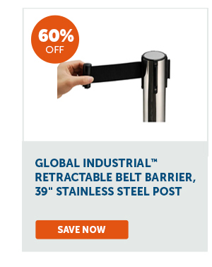 Pro_Cta_Global Industrial Retractable Belt Barrier, 39" Stainless Steel Post - Save Now