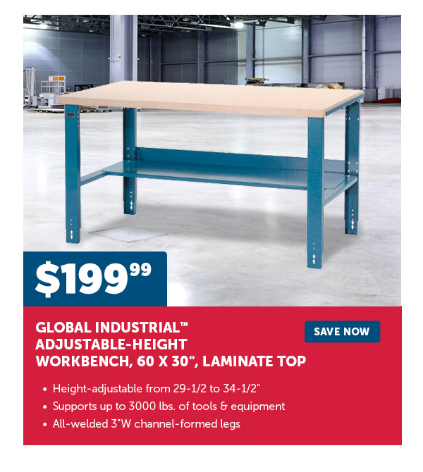 Pro_Cta_Global Industrial Adjustable-Height Workbench, 60 x 30", Laminate Top - Save Now