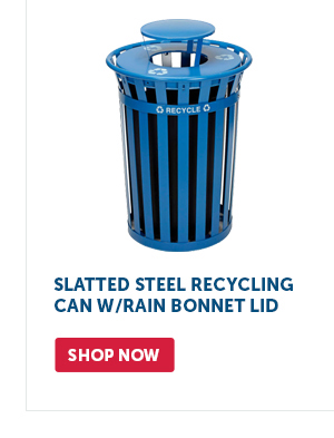 Pro_Cta_Slatted Steel Recycling Can w/ Rain Bonnet Lid - Shop Now