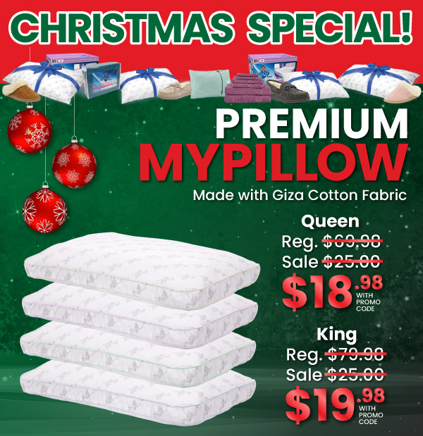 Christmas Special! Premium MyPillows Queen $18.98 & Kings $19.98 With Promo Code