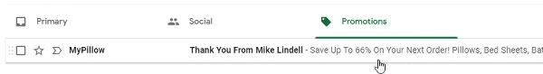 Gmail GIF dragging MyPillow email from promotions tab to primary inobx