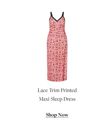 Lace Trim Printed Maxi Sleep Dress