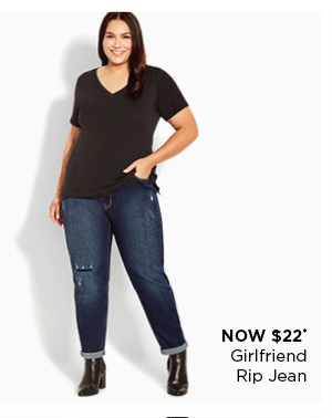 Shop the Girlfriend Rip Jean Dark Wash