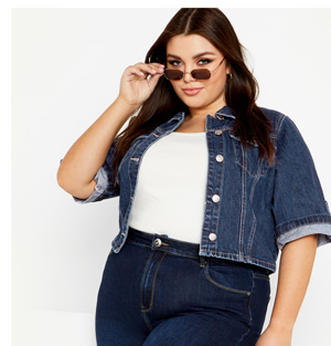 Shop the Denim Collared Crop Short Sleeve Jacket