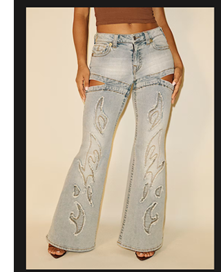 SHOP TRUE RELIGION X BELLA DOÑA MID RISE CUT OUT FLARE JEAN