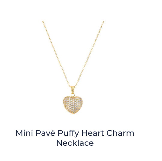 Mini Pav Puffy Heart Charm Necklace