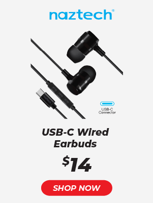 Naztech Platinum High Fidelity USB-C Wired Earbuds - Black