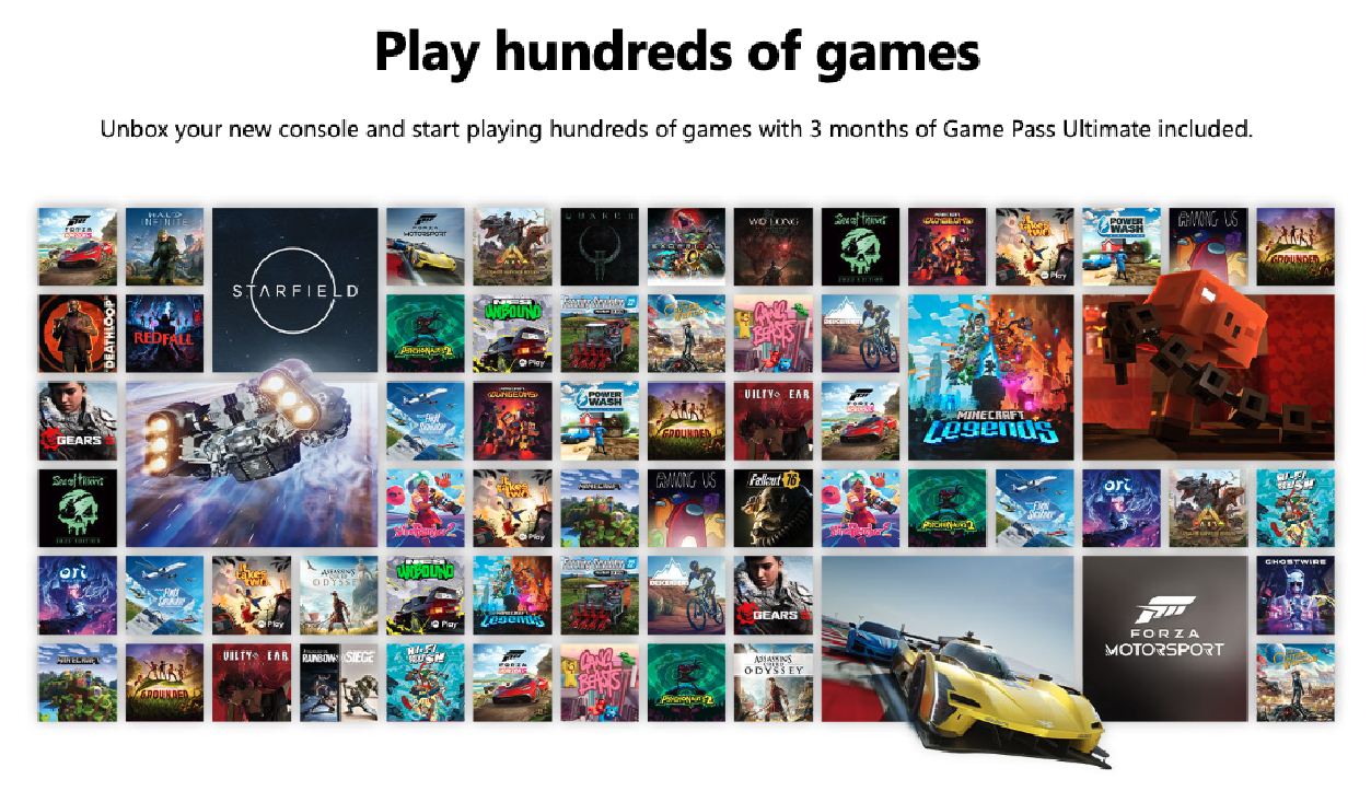Play hundreds of games. Unlock your new console and start playing with 3 months of Included Game Pass Ultimate.