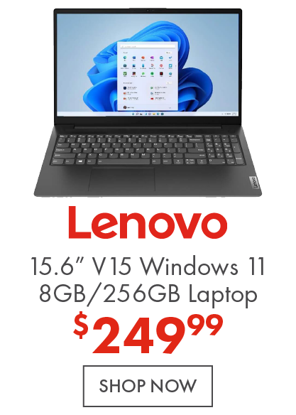 Lenovo 15.6” V15 Windows 11 8GB/256GB Laptop, now $249.99