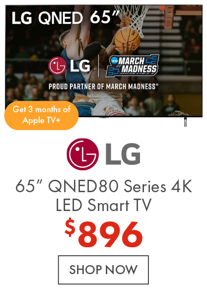 LG 65” QNED80 Series 4K LED Smart TV now $896.99! Plus get 3 months of apple TV +
