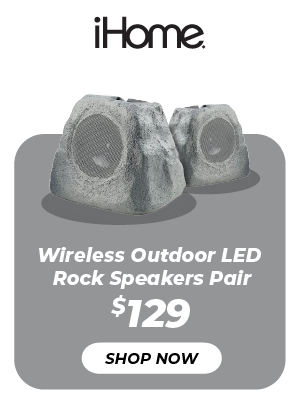 iHome Rechargeable Bluetooth Outdoor Solar Rock LED Speakers Pair with Multilink