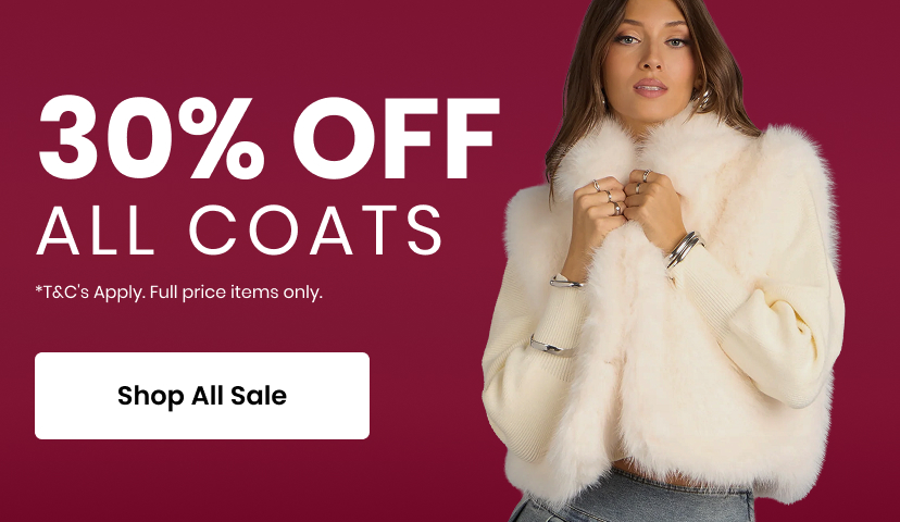 30 percent off all coats. Shop all sale. Terms and conditions apply. Full price items only.