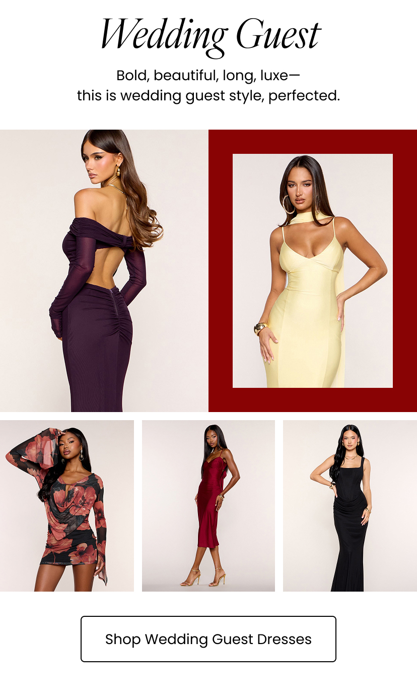 Wedding Guest. Bold beautiful long luxe. This is wedding guest style perfected. Shop Wedding Guest Dresses