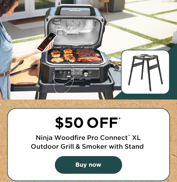 $50 off* Ninja Woodfire Pro Connect XL Outdoor Grill & Smoker with Stand