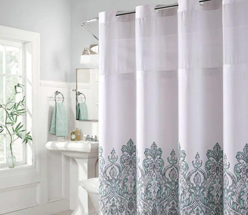 Hookless® Damask Border Print Fabric Shower Curtain