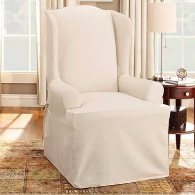 Cotton Duck One Piece Wing Chair Slipcover