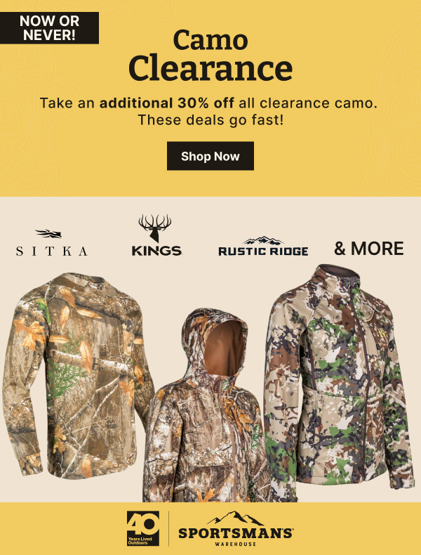 Camo Clearance | Take an additional 30% off all clearance camo