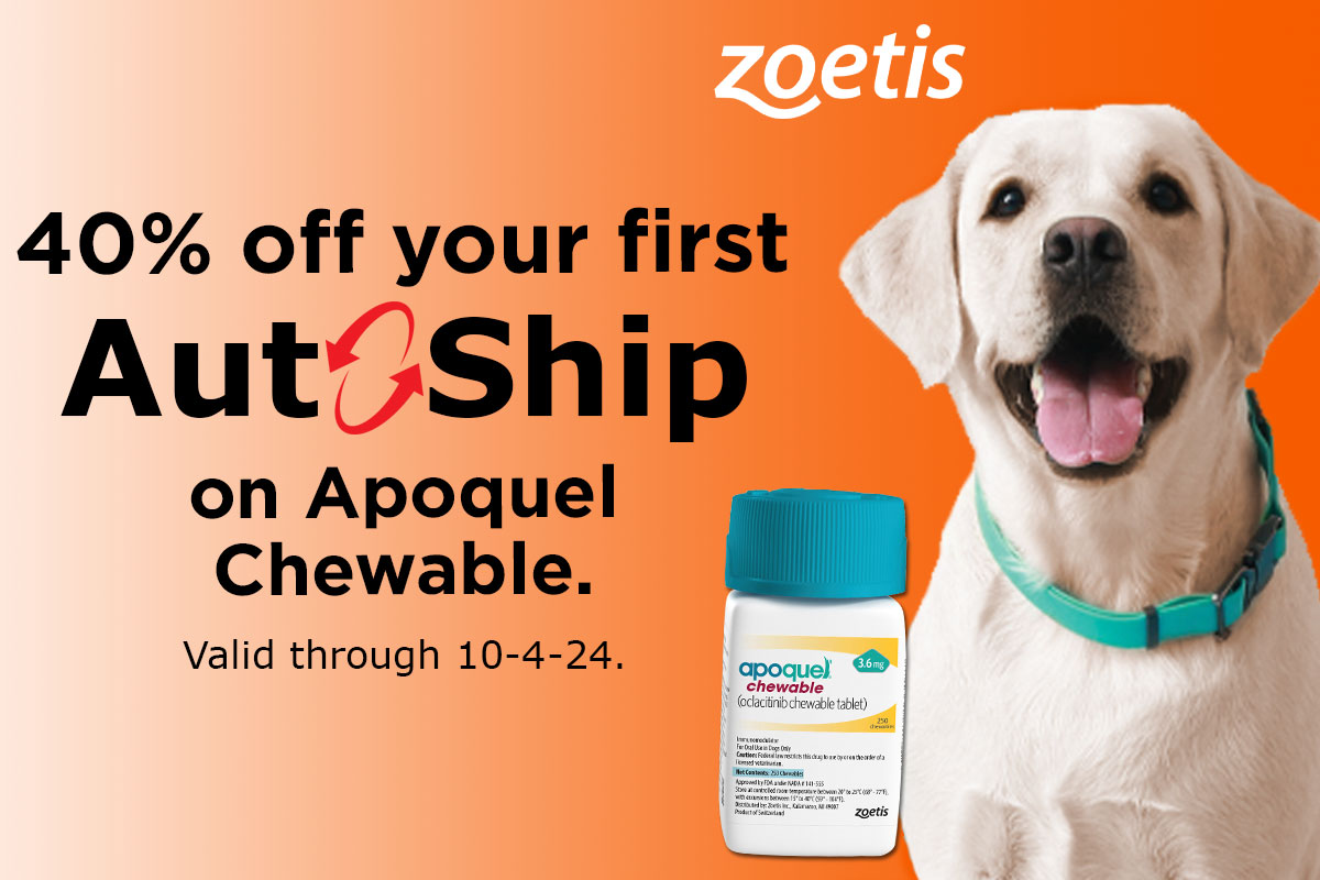 40% off your first Auto-Ship on Apoquel Chewable - Shop Now