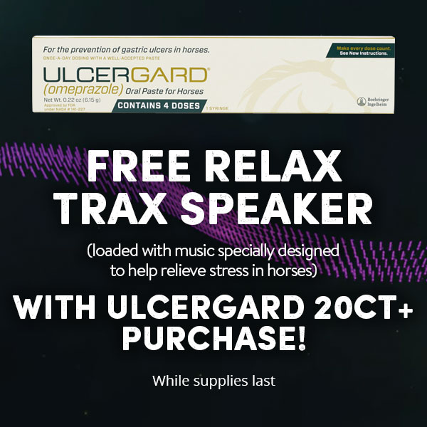 Free Relax Trax Speaker (loaded with music specially designed to help relieve stress in horses) with Ulcergard 20ct+ purchase!