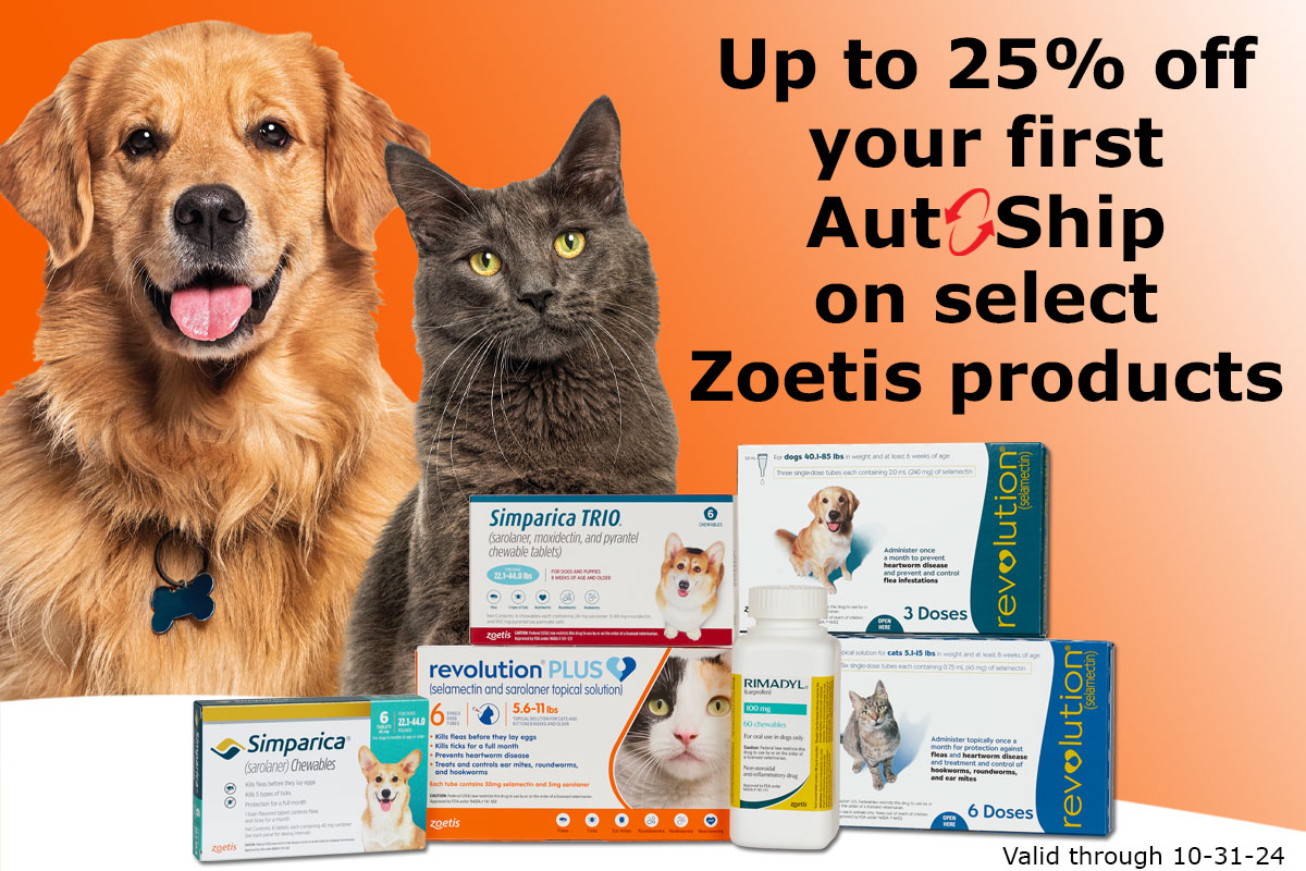 Up to 25% off your first Auto-Ship on select Zoetis products - Offer good thru 10-31-24. Shop Now