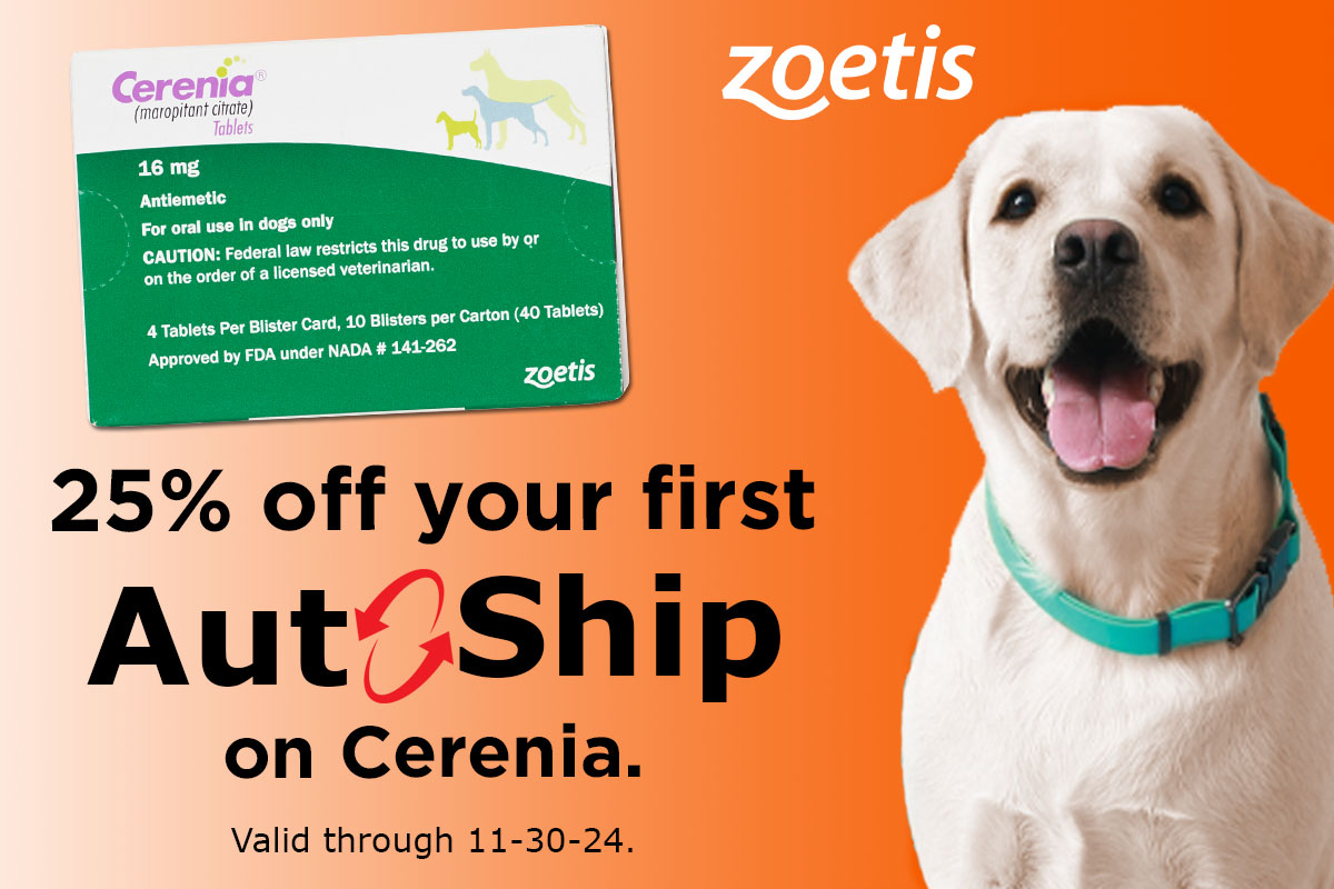 25% off your first Auto-Ship on Cerenia - Shop Now