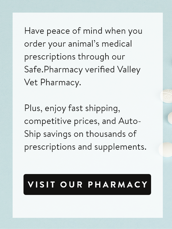 Have peace of mind when you order your animal's medical prescriptions through our Safe.Pharmacy Verified Valley Vet Pharmacy. | VIST OUR PHARMACY