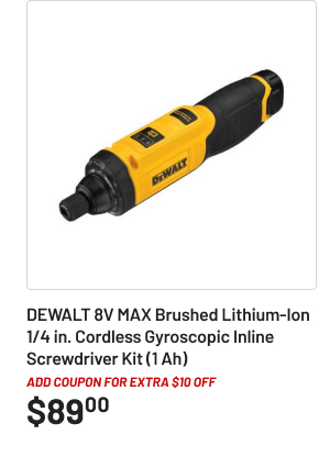 Dewalt 8V MAX Brushed Lithium-Ion 1/4 in. Cordless Gyroscopic Inline Screwdriver Kit (1 Ah)