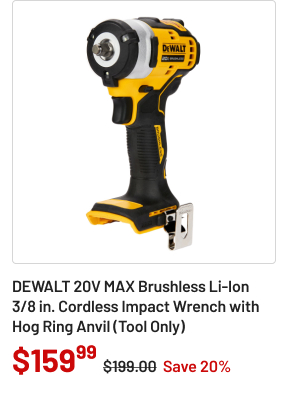 Dewalt 20V MAX Brushless Lithium-Ion 3/8 in. Cordless Impact Wrench with Hog Ring Anvil (Tool Only)