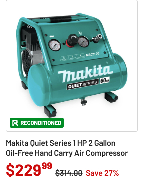 Factory Reconditioned Makita Quiet Series 1 HP 2 Gallon Oil-Free Hand Carry Air Compressor