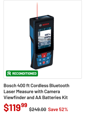 Factory Reconditioned Bosch 400 ft Cordless Bluetooth Laser Measure with Camera Viewfinder and AA Batteries Kit