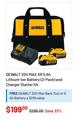 Dewalt 20V MAX XR 5 Ah Lithium-Ion Battery (2-Pack) and Charger Starter Kit